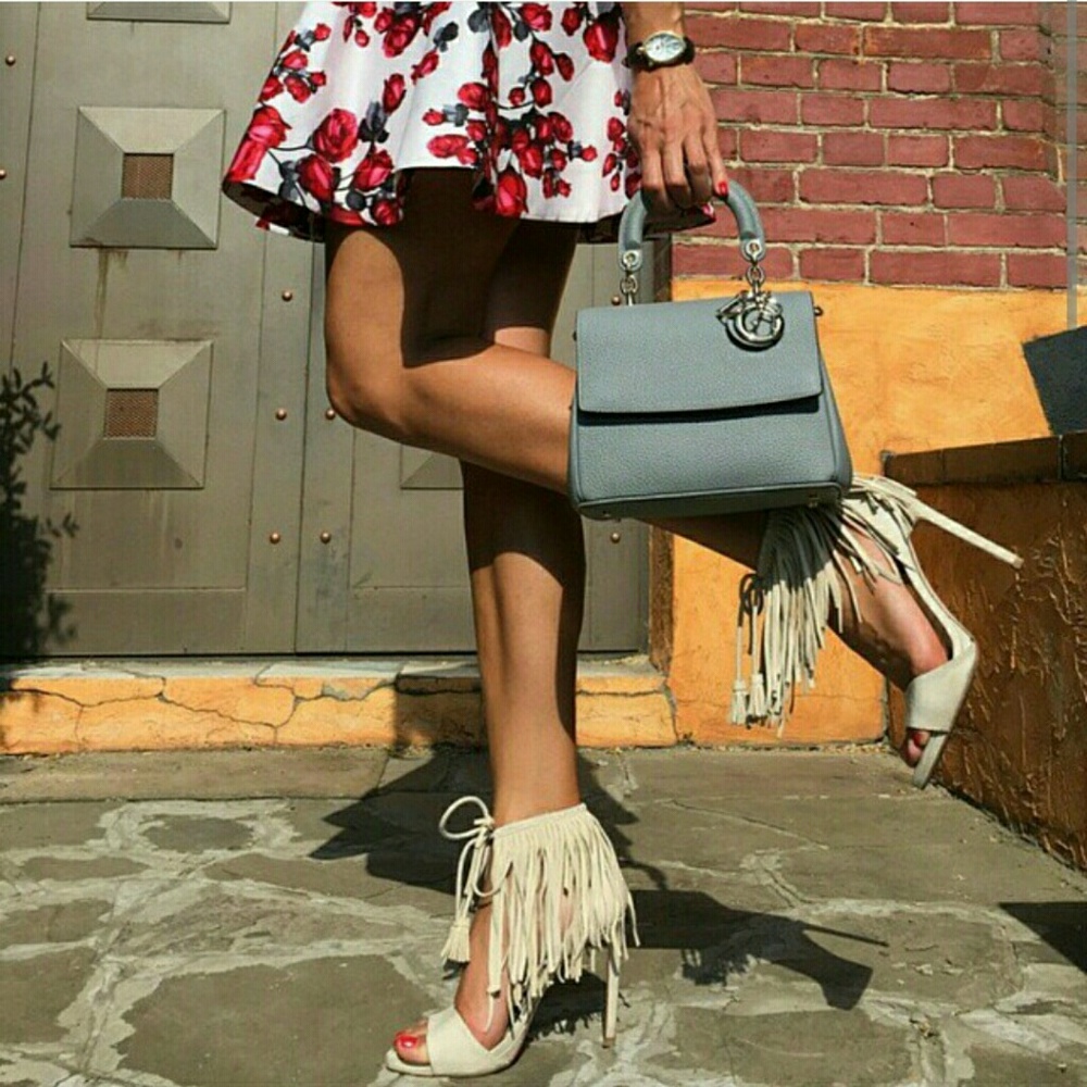 Zara Fringe high heel sandals nude